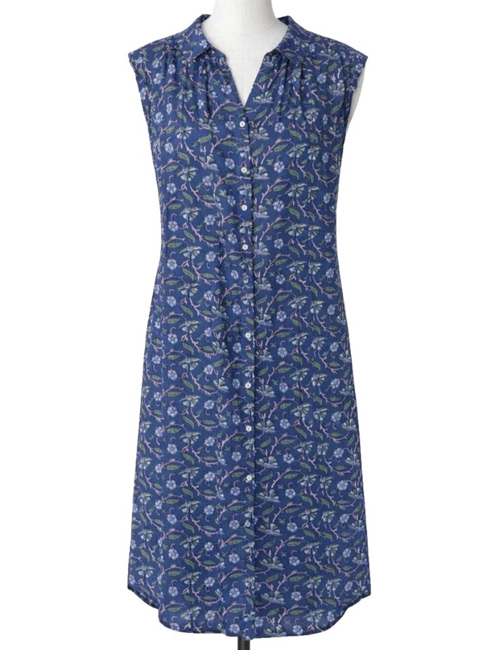 Loft Floral Button Dress Women Size Small Cap Sleeve Raw Hem